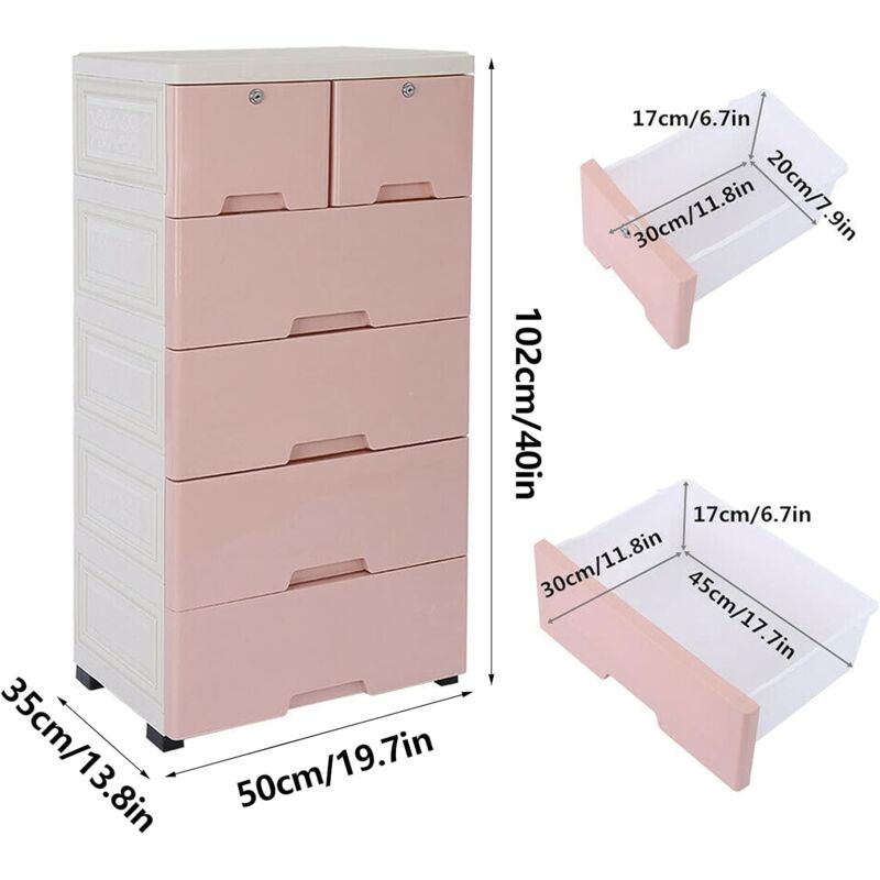 Commode de rangement tiroirs Armoire sur pied 6 tiroirs avec 4 roues Home,  convient pour armoires, chambre à coucher, chambre d'enfant, salle de jeux