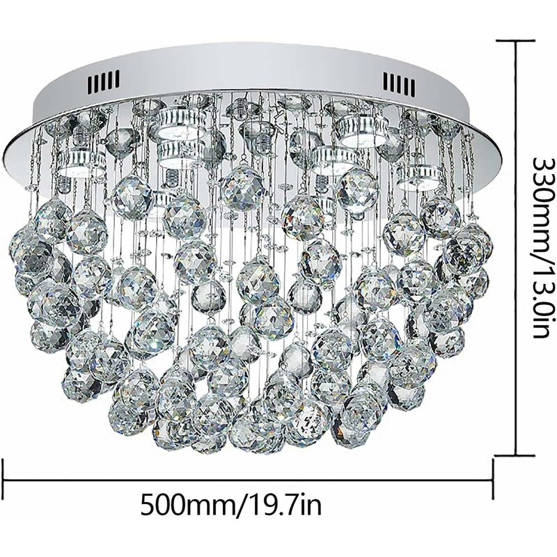 Lustre Cristal Moderne - Suspension Plafond 60 Cm (ou 80 Cm) - Lumière Réglable 3 Tons (3000K-6000K) - Cadre Métal Et Cristaux - Couleurs Or Ou Bleu - Pour Salon, Salle à Manger - 8
