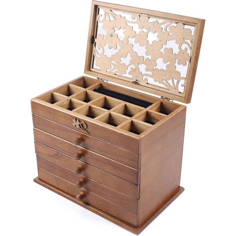 CALFOVERA - Lot De 2 Boîtes En Bois Vintage à Motif Timbré - Coffret à Bijoux, Rangement Cadeau - 8x6,5x6 Cm - 10
