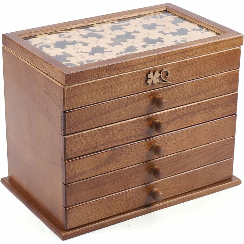 Emfogoo Boîte à Bijoux à 5 Niveaux - Grande Boîte à Bijoux En Bois
