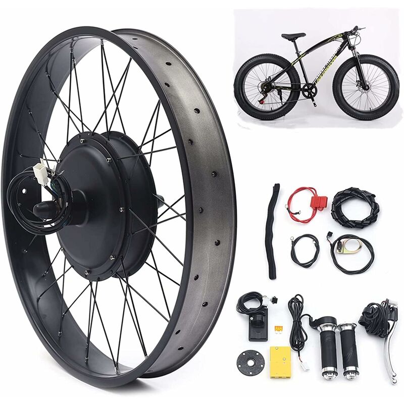 26 48V 1500W Kit de conversion electrique Fat Bike roue arriere E Bike Kit de conversion moteur moyeu avec ecran LCD pour cadre Fat Tire Bike Ebike Kit velo Sport Brushless Moto Reducteur Kit