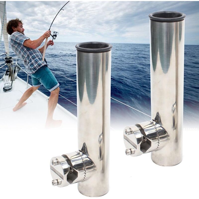 Lot De 2 Supports De Canne à Pêche Inox 316 – Montage Encastré Incliné 30°, Pour Bateau Et Yacht, Avec Cache-protection