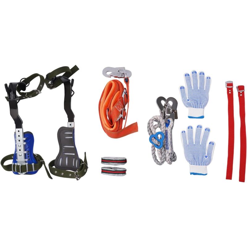 Kit D'escalade D'arbres - 2 Crampons, Ceinture, Corde - Charge Max 100 Kg - Hauteur Réglable