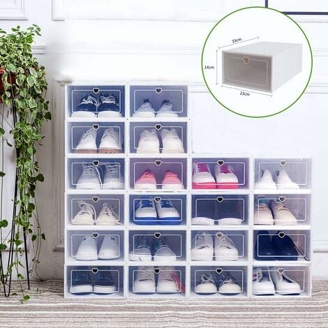 Lot de 20 boîtes à chaussures transparentes empilables pour ranger  magazines, livres, chaussures (33 x 23 x 14 cm)