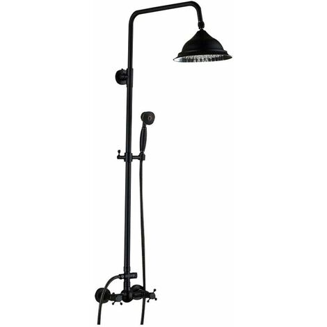 Senderpick – Colonne de douche rétro noire – Douche de pluie 20 cm – Barre réglable 80-120 cm – Installation murale – Laiton résistant à la corrosion