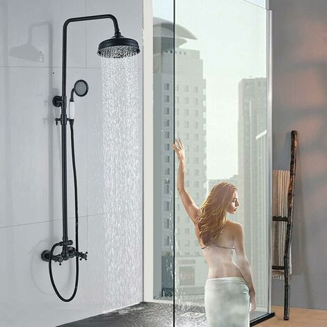 Ensemble de douche rétro avec système de douche à effet pluie, design antique, couleur noire (1/5)