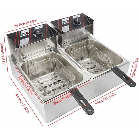 Friteuse À Double Réservoir, 12L En Acier Inoxydable Friteuse, Double