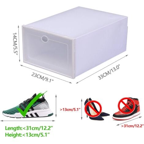 24 boîtes à chaussures, empilables, pliables, en plastique transparent, avec couvercle, pour hommes/femmes, 33 x 23 x 14 cm