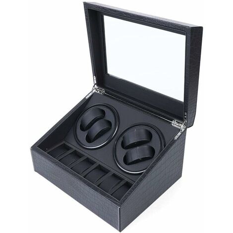 Senderpick – Boîte de rangement pour montres 10 montres – 4 remontoirs automatiques – Cuir PU noir – Dimensions 30,5 x 23,5 x 18 cm