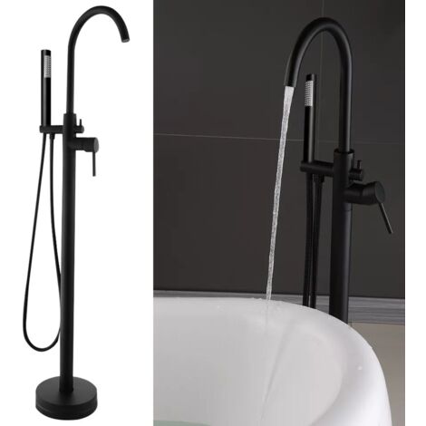 noir Mitigeur sur pied Robinet de bain Douchette à main, Laiton chromé, Robinet de baignoire, Peut être utilisé pour les salles de douche des familles privées et les hôtels (1/5)