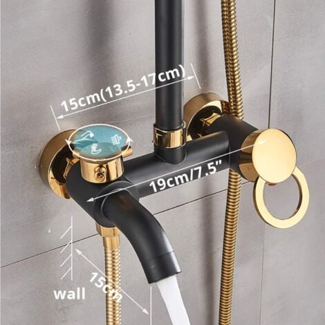 Colonne de Douche Système de Douche Noir doré Système de Douche à tête Carrée Réglable en Hauteur avec Noyau de Valve en Céramique, Mitigeur de Douche Moderne avec Douchette pour Salle de Bain