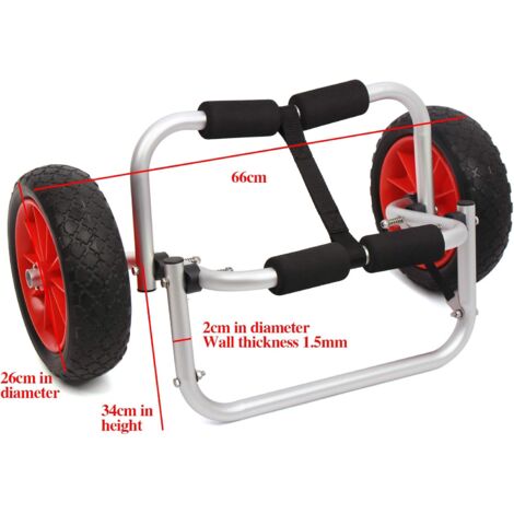 Chariot De Transport Kayak Pliable Aluminium - Capacité 100 Kg - 2 Roues PU 23 Cm - Sangles Inclues - Léger 3,1 Kg - 10