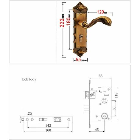 Poignée de porte antique avec clé Serrure de porte Poignée de porte 222 mm x 55 mm Poignée de porte pour portes en bois massif et en acier
