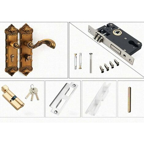 Poignée de porte antique avec clé Serrure de porte Poignée de porte 222 mm x 55 mm Poignée de porte pour portes en bois massif et en acier