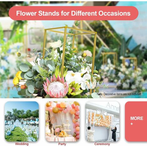 10 Pièces Vase à Fleurs Doré Design Géométrique, Rectangulaires, Amovible, Présentoir pour Fête de Mariage Décoration de Maison Fête, Hauteur 60cm