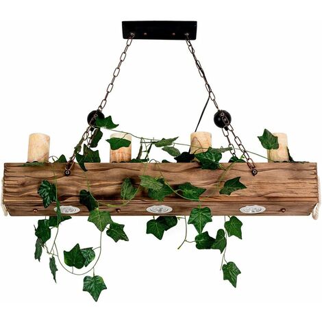 Senderpick – Lampe pendante rétro en bois 4 lumières – Longueur réglable 80 cm – Style antique pour salle à manger et chambre – E27 compatible (1/5)