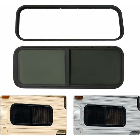Senderpick – Fenêtre latérale de camping-car coulissante – Verre trempé noir – Alliage d'aluminium – Anti-insectes – Installation facile 1000x400mm
