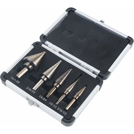 Ensemble de 5 pièces de forets étagés en acier à grande vitesse, Cobalt professionnel en acier à grande vitesse, forets coniques étagés, fraises métalliques en acier inoxydable metalwoodplasticset Kit (1/5)
