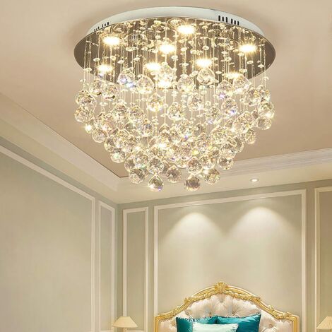 Senderpick – Plafonnier en cristal moderne LED – Lustre circulaire 20x20x13 pouces – Métal et cristal K9 – Éclairage pour salon et salle de bain