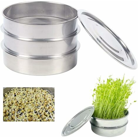 Plateau de germination en acier inoxydable avec tamis en métal Tamis à cresson Bol à graines pour la plantation de germes, le jardin, la maison, 20 cm