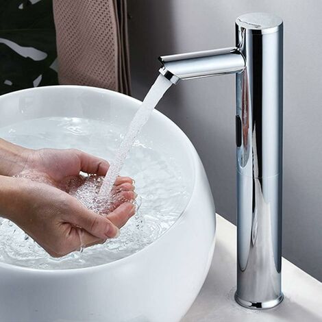 Senderpick – Mitigeur de lavabo à capteur infrarouge – Corps en laiton chromé – Hauteur 20 cm – Installation sans contact – Technologie d'induction intelligente