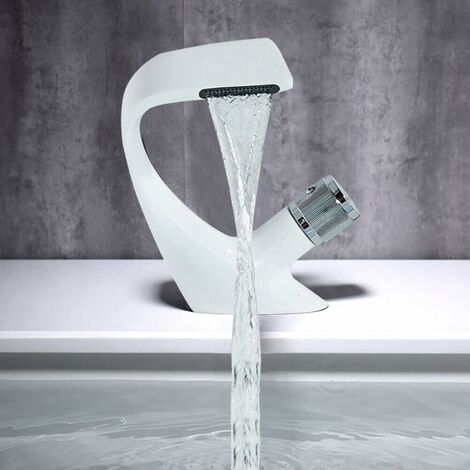 Senderpick – Robinet mitigeur de lavabo blanc 19 cm – Bec cascade – Mono-manette – Acier inoxydable – Installation facile – Résistant à la corrosion