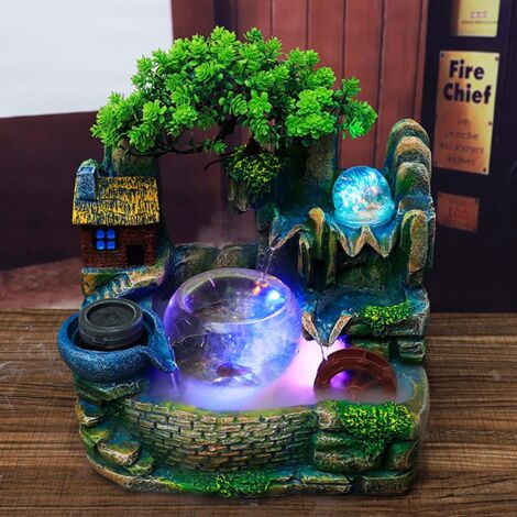 Fontaine d'intérieur avec plantes, humidificateur de table cascade avec éclairage LED, pour intérieur et extérieur, humidificateur, cadeau