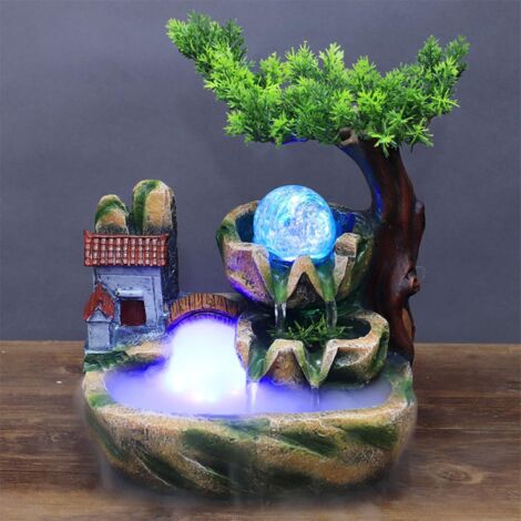 Senderpick – Fontaine d'intérieur avec éclairage LED – Cascade décorative en résine – Dimensions 25x20x15cm – Pour salon, bureau ou chambre