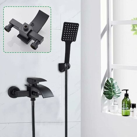 Senderpick – Robinet mitigeur de baignoire noir cascade – Finition métal – Design mural avec douchette manuelle – Installation facile