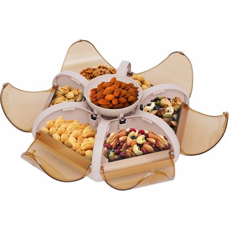 Plateau De Service Divisé Avec Couvercle - 6 Compartiments Amovibles - 28x28x8cm - Inclus 6 Fourchettes à Fruits - PP Alimentaire