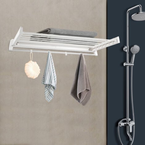 Séchoir à linge mural extensible et pliable en aluminium de haute qualité, pour l'intérieur et l'extérieur, pour les chambres, salles de bains, buanderies, garages, patios et balcons, blanc