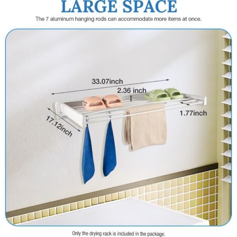 Séchoir à linge mural extensible et pliable en aluminium de haute qualité, pour l'intérieur et l'extérieur, pour les chambres, salles de bains, buanderies, garages, patios et balcons, blanc