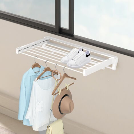 Séchoir à linge mural extensible et pliable en aluminium de haute qualité, pour l'intérieur et l'extérieur, pour les chambres, salles de bains, buanderies, garages, patios et balcons, blanc
