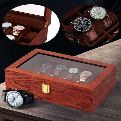 Boîte à montres en bois dorée à 12 fentes pour hommes - Cadeau de luxe pour boîte d'affichage