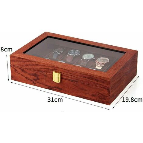 Boîte à montres en bois dorée à 12 fentes pour hommes - Cadeau de luxe pour boîte d'affichage
