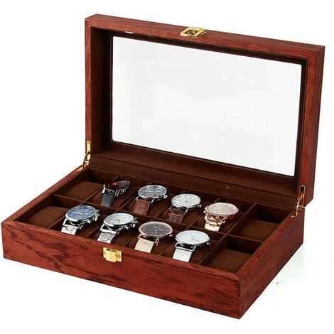 Boîte à montres en bois dorée à 12 fentes pour hommes - Cadeau de luxe pour boîte d'affichage