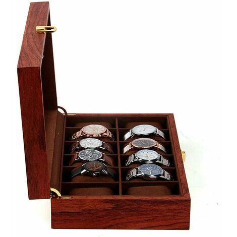 Boîte à montres en bois dorée à 12 fentes pour hommes - Cadeau de luxe pour boîte d'affichage