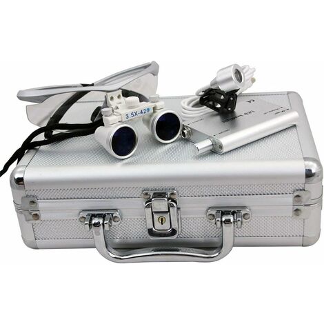 Loupes binoculaires dentaires 3,5 x 420 mm + lampe de phare dentaire LED avec étui