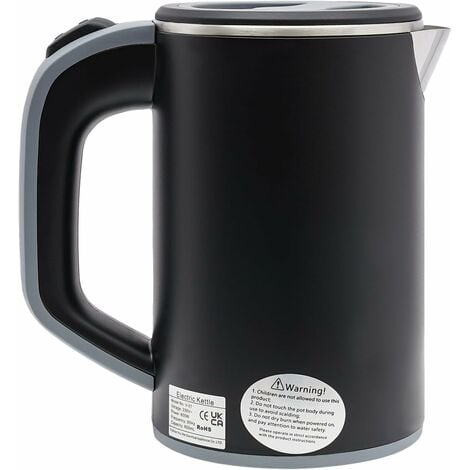 Mini Bouilloire 800 ml, Bouilloire de Voyage Portable, Petite Bouilloire de Voyage, 5 minutes d'ébullition rapide, Mini Bouilloire de Camping, Bouilloire Electrique, Acier Inoxydable (Noir)