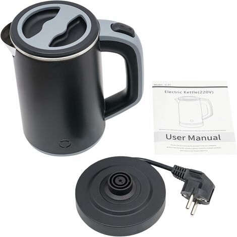 Mini Bouilloire 800 ml, Bouilloire de Voyage Portable, Petite Bouilloire de Voyage, 5 minutes d'ébullition rapide, Mini Bouilloire de Camping, Bouilloire Electrique, Acier Inoxydable (Noir)