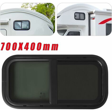 Fenêtre latérale coulissante pour caravane, fenêtre latérale avec fermeture éclair, noire, avec écran, fenêtre coulissante pour camping-car, remorque 700 x 400 mm