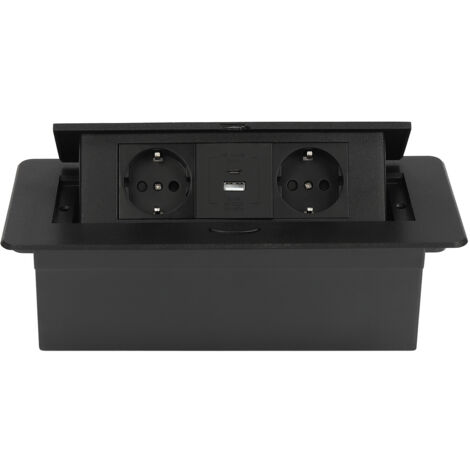 Senderpick – Socle pop-up prise encastrable 2 prises Euro + 1 USB + 1 Type-C noir – Montage plan de travail – 16A 250V – Alliage aluminium et PC (1/5)