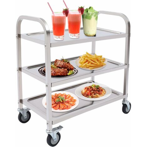 Chariot de service à 3 étages Chariot de cuisine rotatif à 360° avec frein Étagère de cuisine robuste à roulettes Chariot de service commercial 85 x 45 x 90 cm Chariot à cadre métallique Chariot de st (1/5)