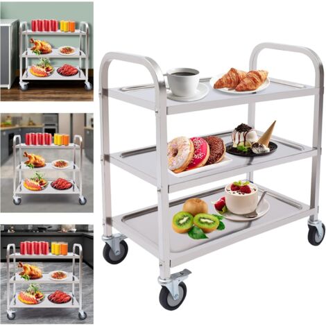 Chariot de service, 3 étagères, acier inoxydable, 75 x 40 x 83,5 cm, chariot de cuisine, chariot de rangement à 4 roues pour cuisines et bureaux (1/5)