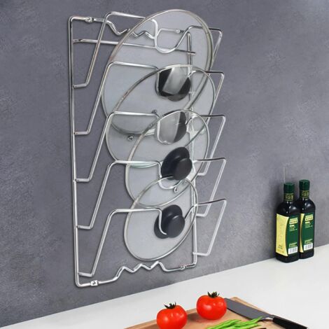 Support de Rangement pour Poêles en Plastique et Acier Inoxydable, Organisateur de Couvercles de Casseroles, Support Réglable 7 Compartiments Fournitures de Cuisine