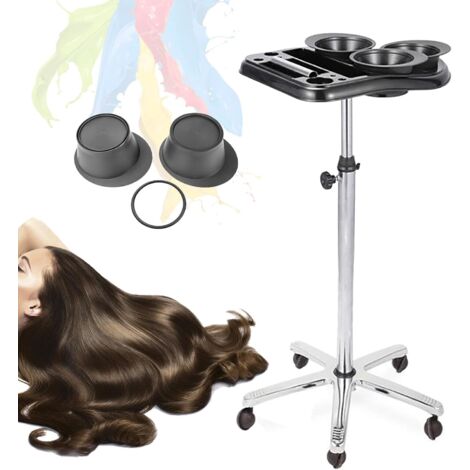 Chariot de coiffure Chariot de rangement Chariot de travail Chariot de teinture Chariot latéral de cosmétique avec 3 bols de coloration Hauteur réglable 70-105 cm Noir (1/5)