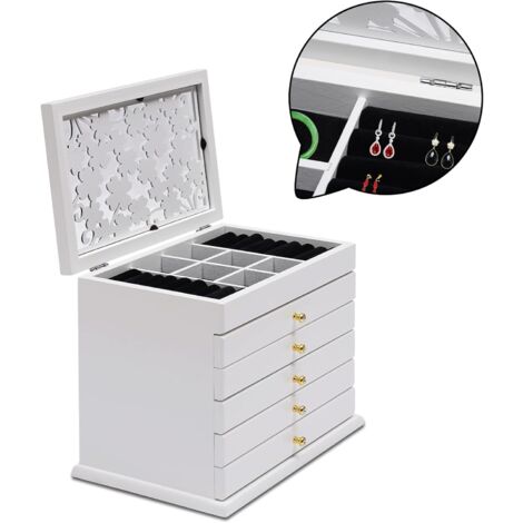 Boîte de rangement à bijoux en bois 6 couches, style moderne, idée cadeau, grand espace, montres, colliers, grande armoire avec tiroirs 