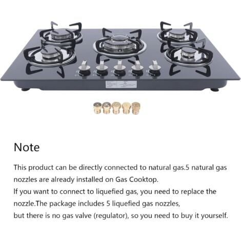 Plaque de cuisson à gaz 30 pouces, 5 flammes, plaque de cuisson à gaz, encastrée, noire, avec protection anti-incendie, pour gaz naturel et gaz de cuisson propane, verre trempé