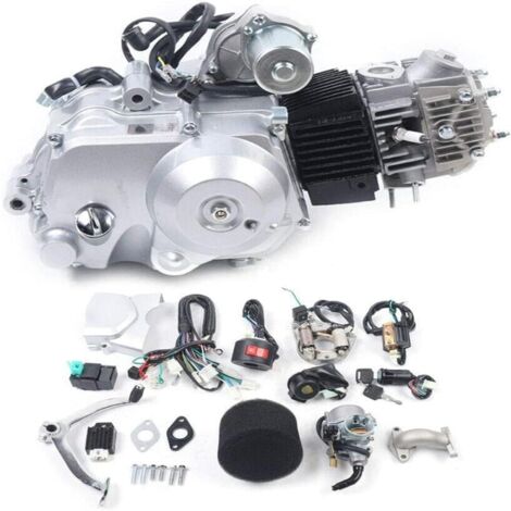 Moteur 125cc 4 temps, Kit moteur ATV semi-automatique 3 vitesses, avec démarreur électrique inversé Go Kart Dirt Bike ATV Pit Bike Moto monocylindre à refroidissement par air