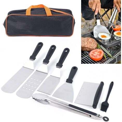Lot de 10 spatules pour barbecue en acier inoxydable avec brosses et sac de transport pour l'extérieur et l'intérieur